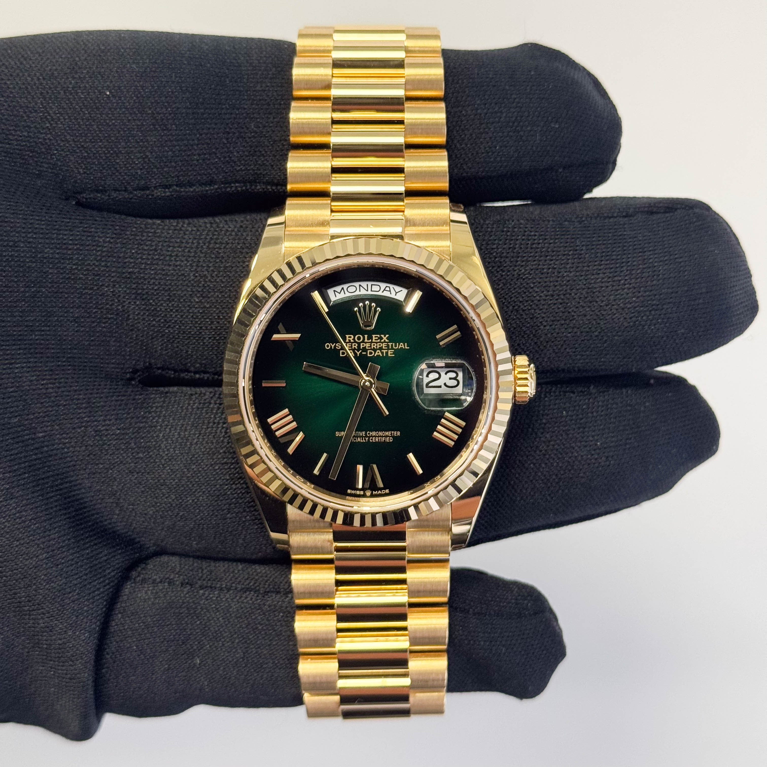 Rolex Day-Date 36mm Green Ombre Dial Watch Ref# 128238