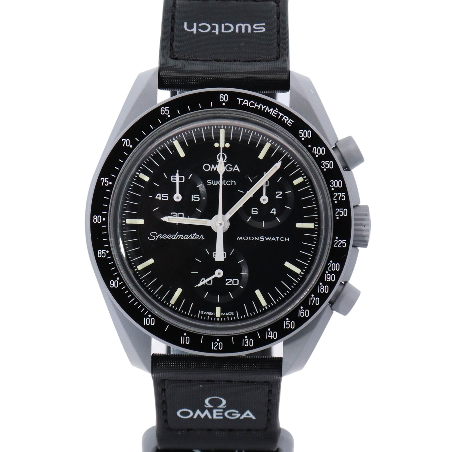 Omega x Swatch Moonswatch "Mission to the Moon" 42mm Bioceramic Black Chronograph Dial Watch Reference# SO33M100 - Happy Jewelers Fine Jewelry Lifetime Warranty