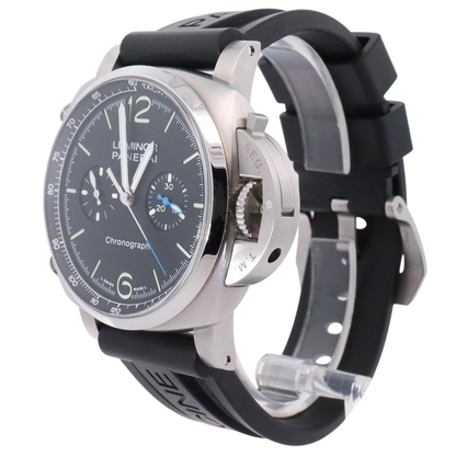 Panerai Luminor 44mm Brushed Steel Black Chronograph Watch Reference# PAM01109 - Happy Jewelers Fine Jewelry Lifetime Warranty