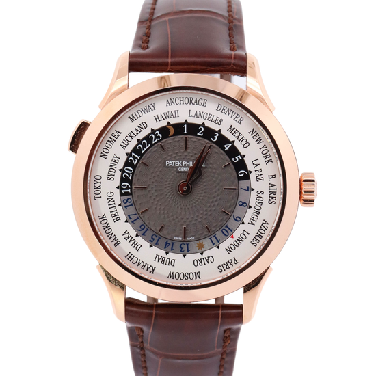 Patek Philippe Complications World Time 38.5mm Rose Gold Gray Dial Watch Reference# 5230R-001 - Happy Jewelers Fine Jewelry Lifetime Warranty