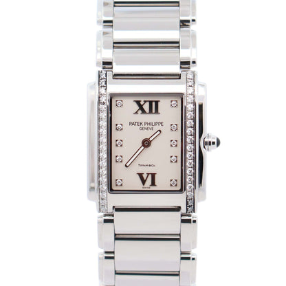 Patek Philippe Twenty-4 TIFFANY & CO. 25mm White Dial Watch Ref# 4910/10A-011 - Happy Jewelers Fine Jewelry Lifetime Warranty