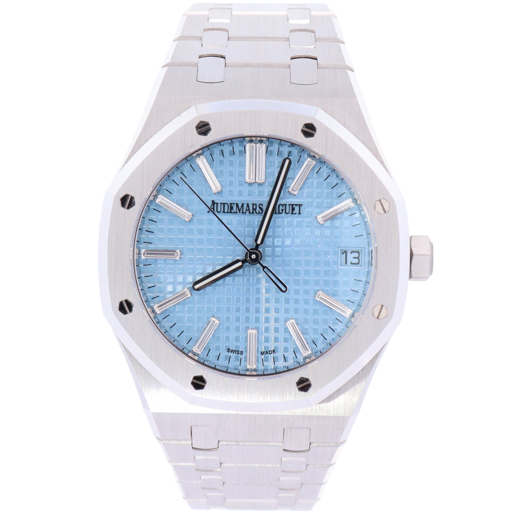 Audemars Piguet Royal Oak 41mm White Gold Light Blue Baguette Dial Watch Reference# 15510BC.OO.1320BC.01 - Happy Jewelers Fine Jewelry Lifetime Warranty