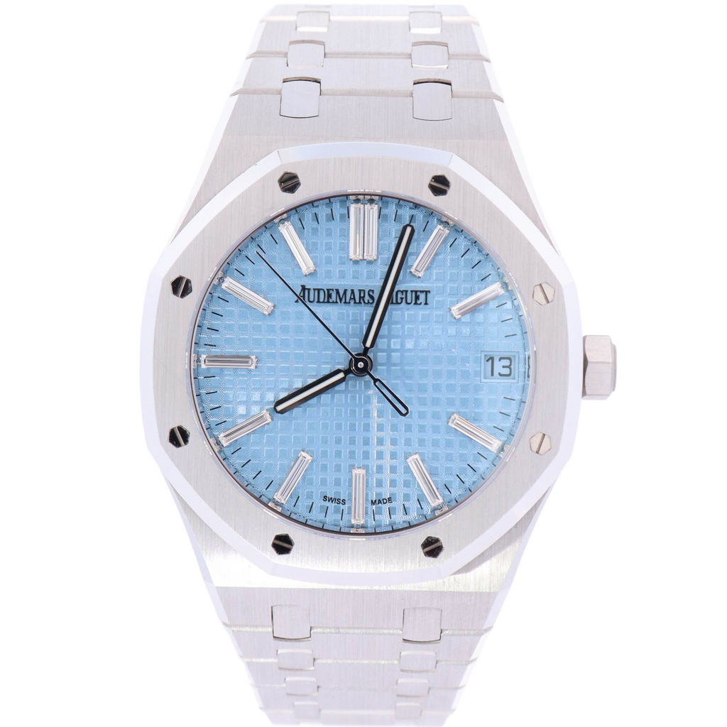 Blue Dial Baguette Ap Watch Audemars Piguet Royal Oak 41mm White