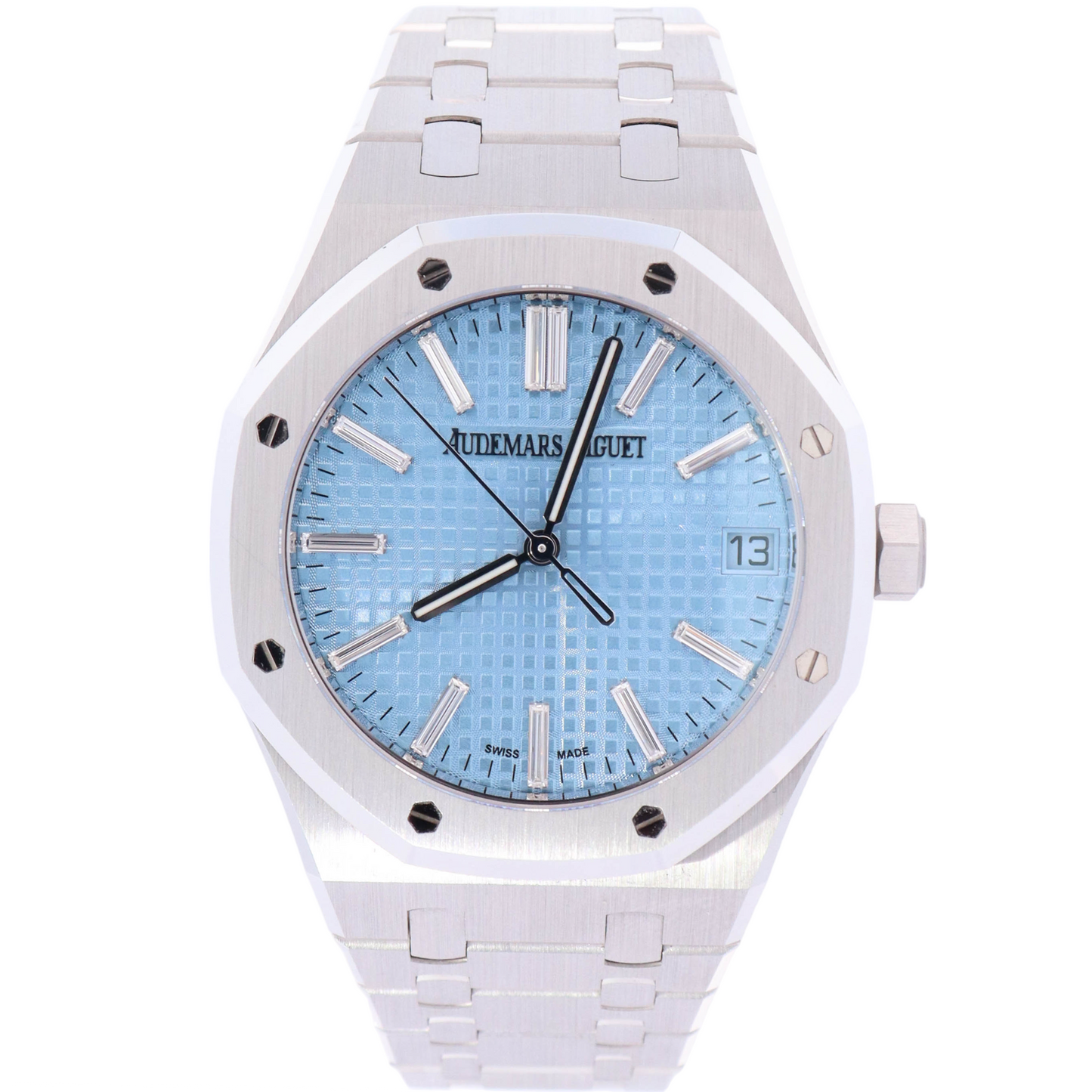 Audemars Piguet Royal Oak 41mm White Gold Light Blue Baguette Dial Watch Reference# 15510BC.OO.1320BC.01 - Happy Jewelers Fine Jewelry Lifetime Warranty