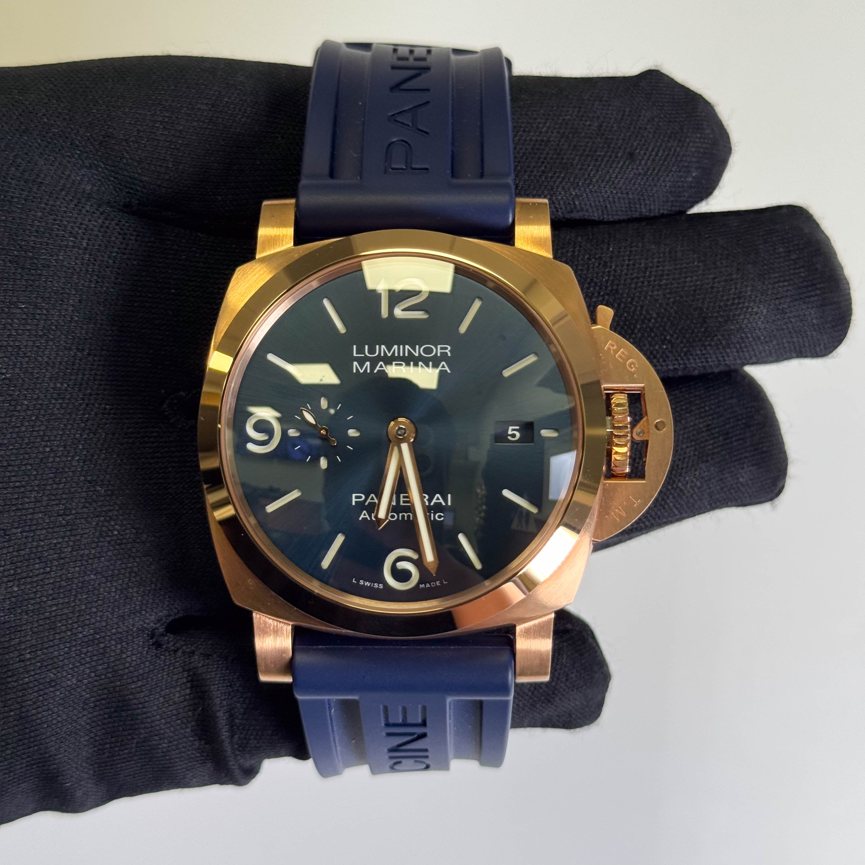 Panerai Luminor Marina Goldtech 44mm Blue Dial Watch Ref# PAM01112