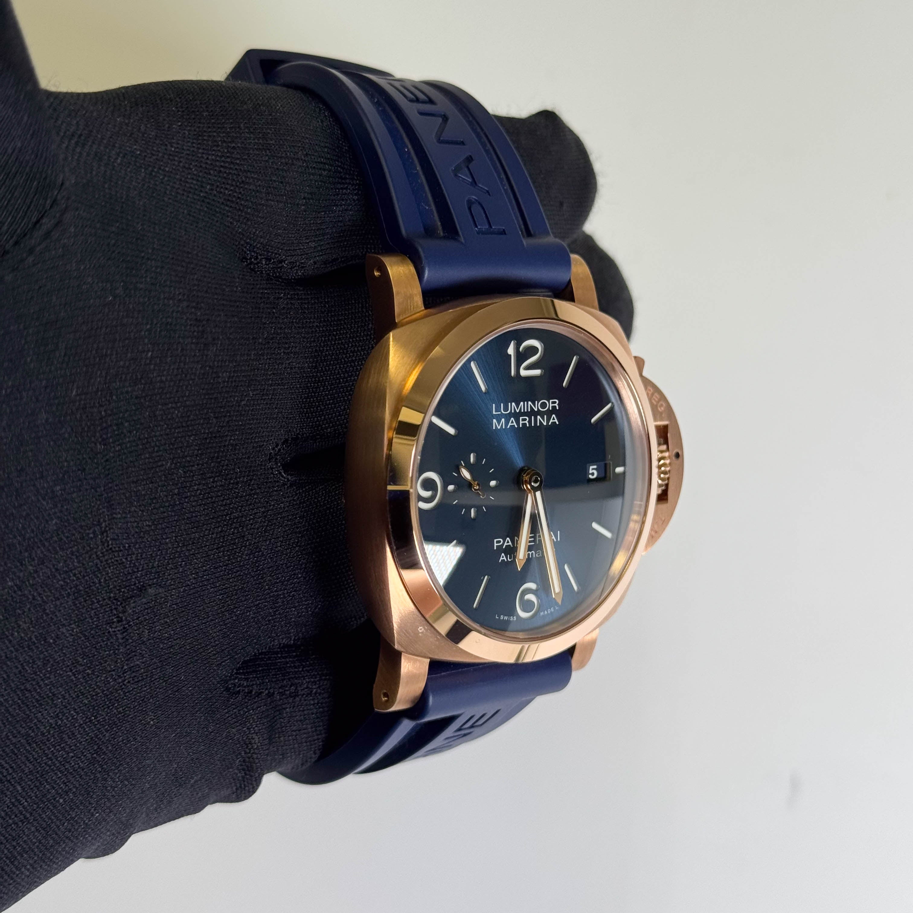 Panerai Luminor Marina Goldtech 44mm Blue Dial Watch Ref# PAM01112
