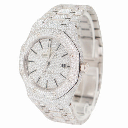 Audemars Piguet Men's Royal Oak Stainless Steel 41mm Custom ICED OUT Pave Dial Watch - Happy Jewelers Fine Jewelry Lifetime Warranty