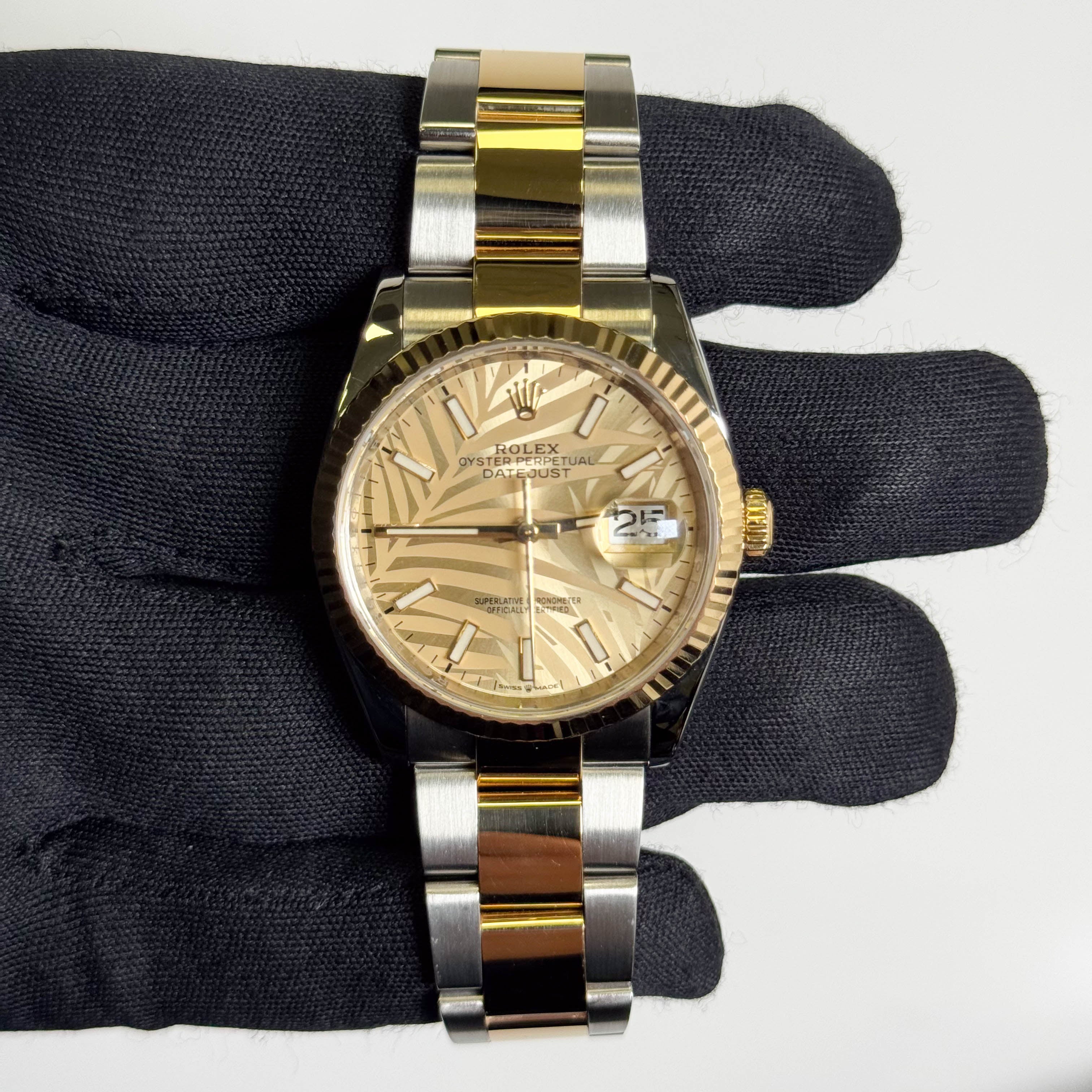 Rolex Datejust 36mm Champagne Palm Motif Dial Watch Ref# 126233 - Happy Jewelers Fine Jewelry Lifetime Warranty