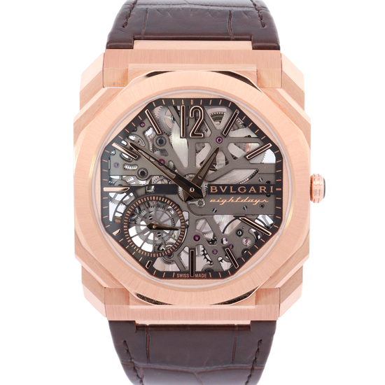 Blvgari Octo Finissimo 40mm 18kt Rose Gold Skeleton Dial Watch Reference# 103667 - Happy Jewelers Fine Jewelry Lifetime Warranty