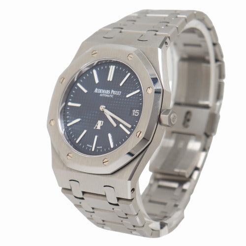 NEW! Audemars Piguet Royal Oak "Jumbo" Extra Thin Stainless Steel 39mm Blue “Petite Tapisserie” Dial Watch Reference# 15202ST.OO.1240ST.01 - Happy Jewelers Fine Jewelry Lifetime Warranty