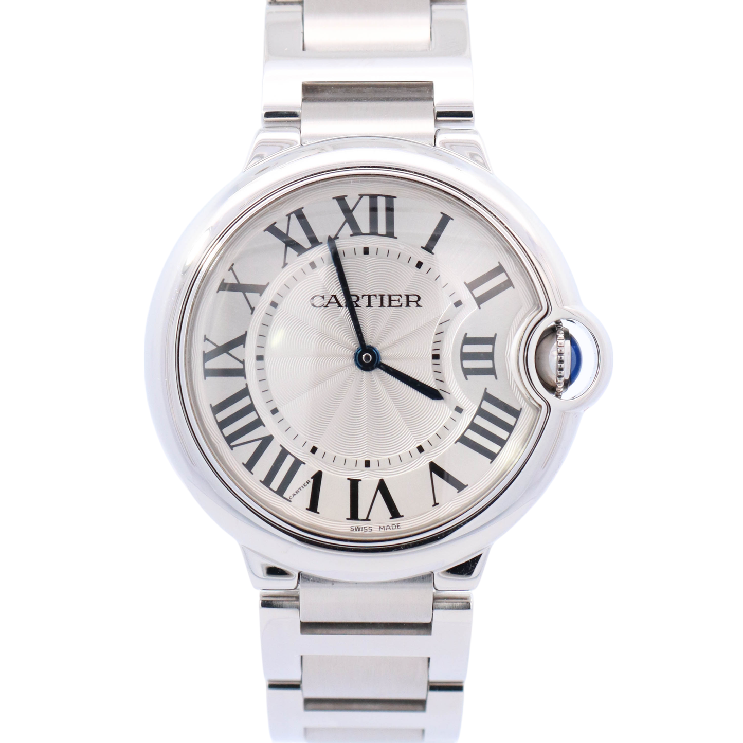 Cartier Ballon Bleu 36mm Stainless Steel Silver Roman Dial Watch Reference# W69011Z4 - Happy Jewelers Fine Jewelry Lifetime Warranty