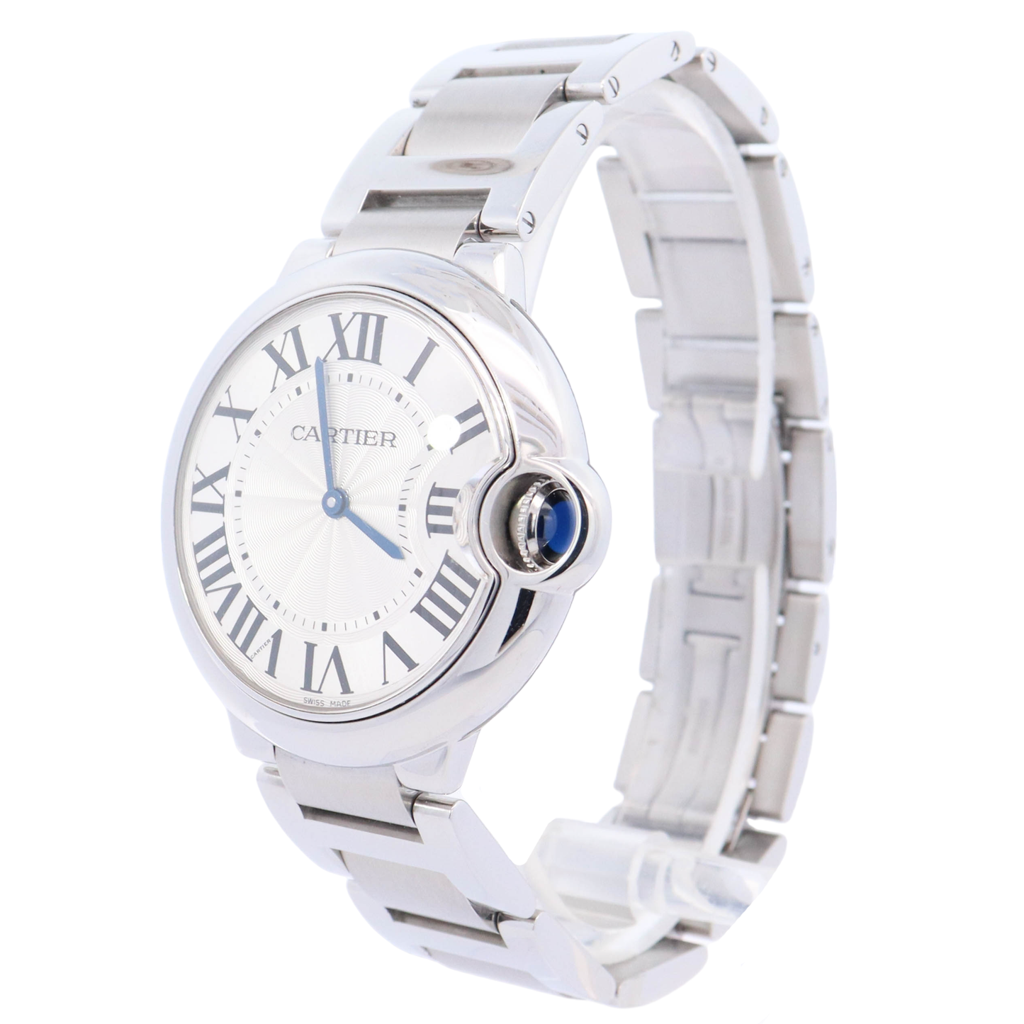 Cartier Ballon Bleu 36mm Stainless Steel Silver Roman Dial Watch