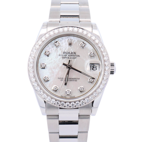 Rolex Datejust 31mm Stainless Steel Custom White MOP Diamond Dial Watch Reference# 68240 - Happy Jewelers Fine Jewelry Lifetime Warranty