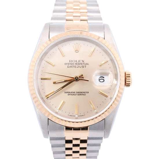 Rolex Datejust 36mm Yellow Gold & Stainless Steel Ivory Stick Dial Watch Reference# 16233 - Happy Jewelers Fine Jewelry Lifetime Warranty