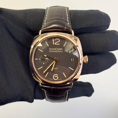 Panerai Radiomir 3 Days GMT Oro Rosso 45mm Brown Dial Watch Ref# PAM00421 - Happy Jewelers Fine Jewelry Lifetime Warranty