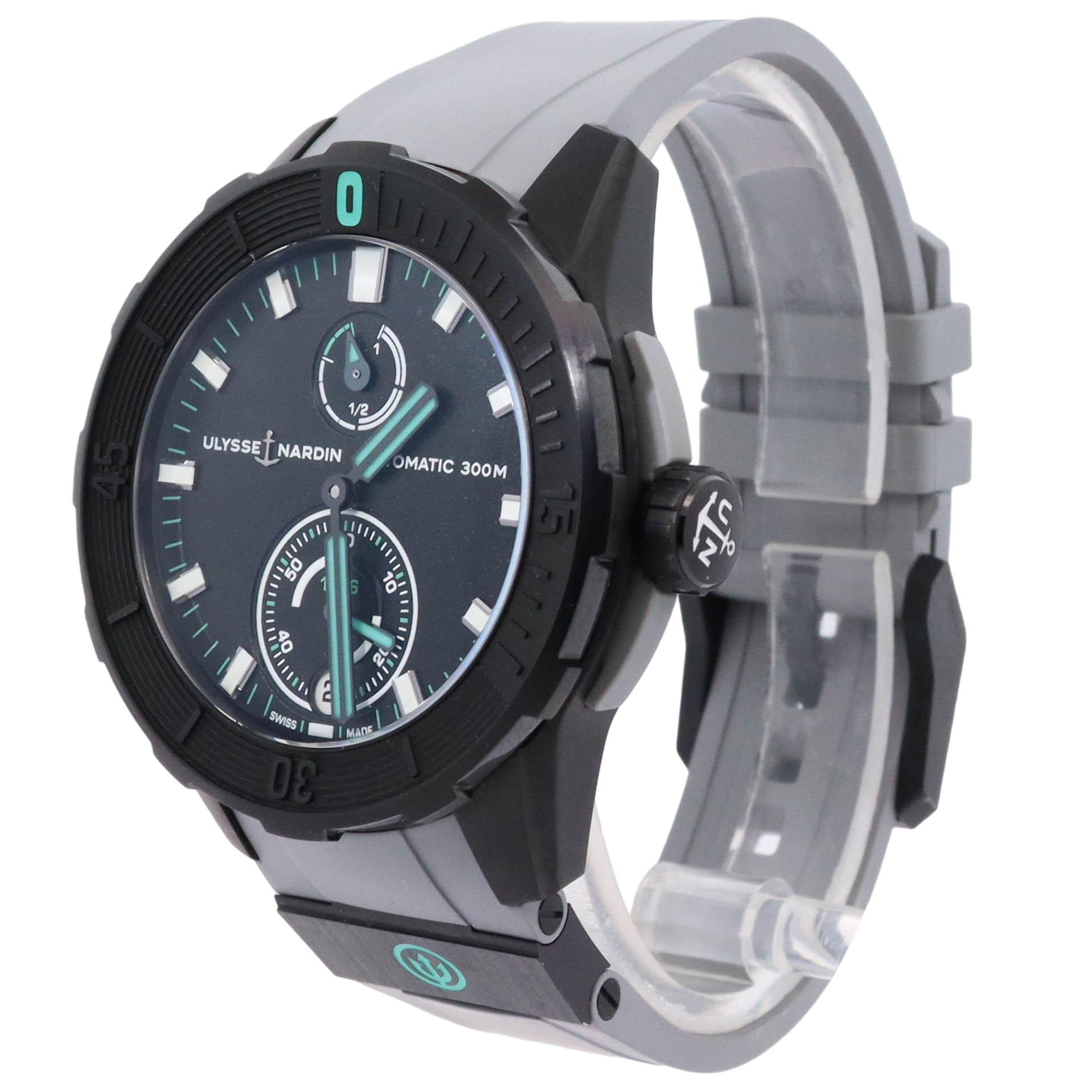 Ulysse Nardin Diver Chronograph DLC Titanium 44mm Black Chronograph Dial Watch Reference# 1183-170LE-2A-OMW - Happy Jewelers Fine Jewelry Lifetime Warranty