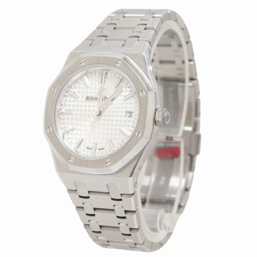 Audemars Piguet Ladies Royal Oak Stainless Steel 34mm White Tappiserie Dial Watch Reference# 77350ST.OO.1261ST.01 - Happy Jewelers Fine Jewelry Lifetime Warranty