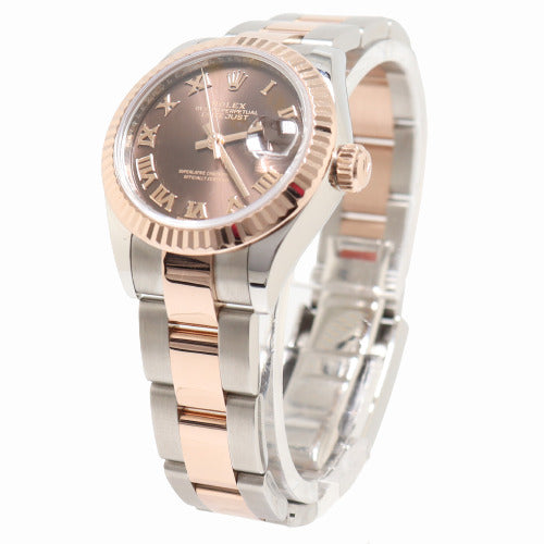 Rolex Ladies Datejust Two Tone Everose Gold and Stainless Steel 28mm Chocolate Dial Watch Reference# 279171 - Happy Jewelers Fine Jewelry Lifetime Warranty