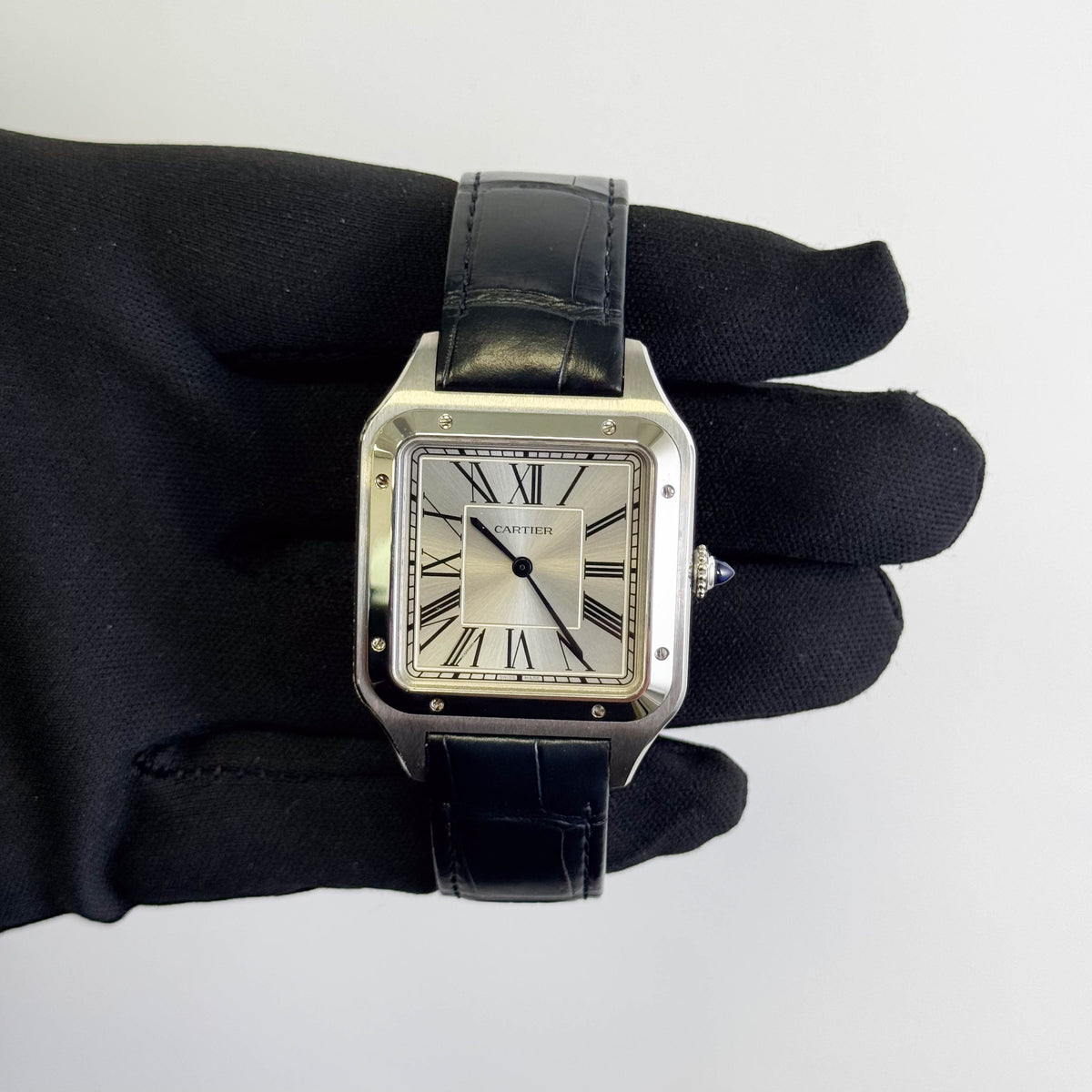 Cartier Santos Dumont XL 46.6mm x 33.9 Silver Roman Dial Watch Ref# WSSA0032