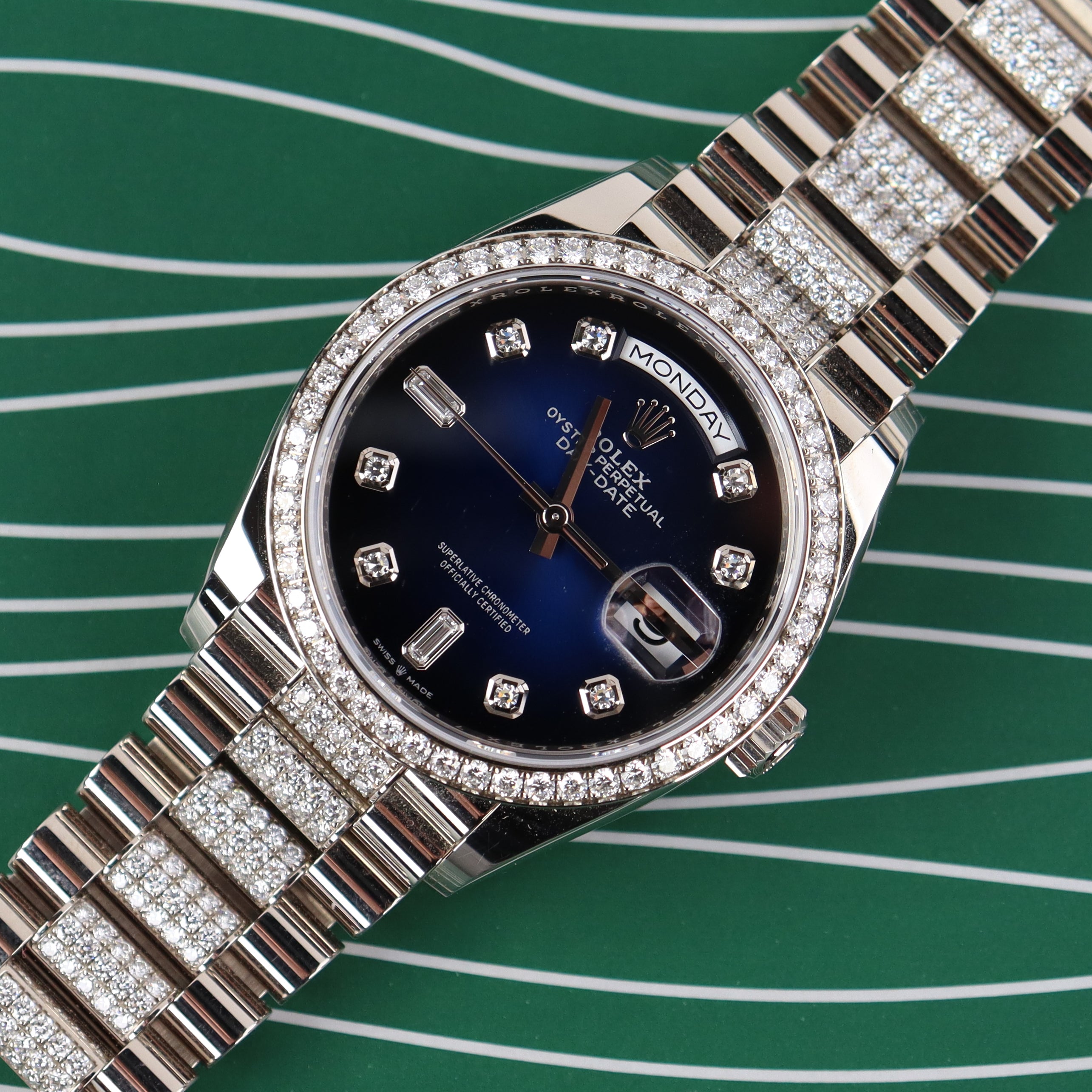 Rolex Day-Date 36mm Blue Dial Watch Ref# 128349RBR - Happy Jewelers Fine Jewelry Lifetime Warranty