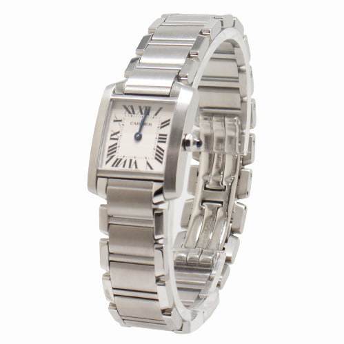 Cartier Ladies Tank Francaise Stainless Steel 25mm x 20mm White Roman Dial Watch Reference# W51008Q3 - Happy Jewelers Fine Jewelry Lifetime Warranty