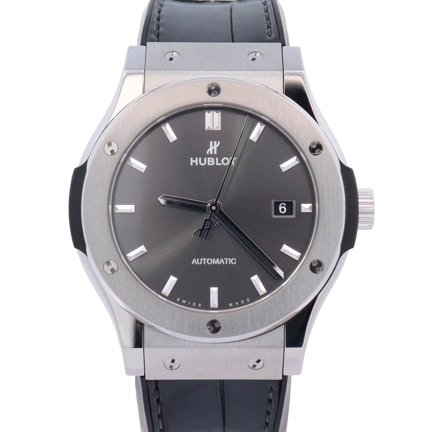 Hublot Classic Fusion 42mm Stainless Steel Gray Stick Dial Watch Reference# 542.NX.7071LR - Happy Jewelers Fine Jewelry Lifetime Warranty