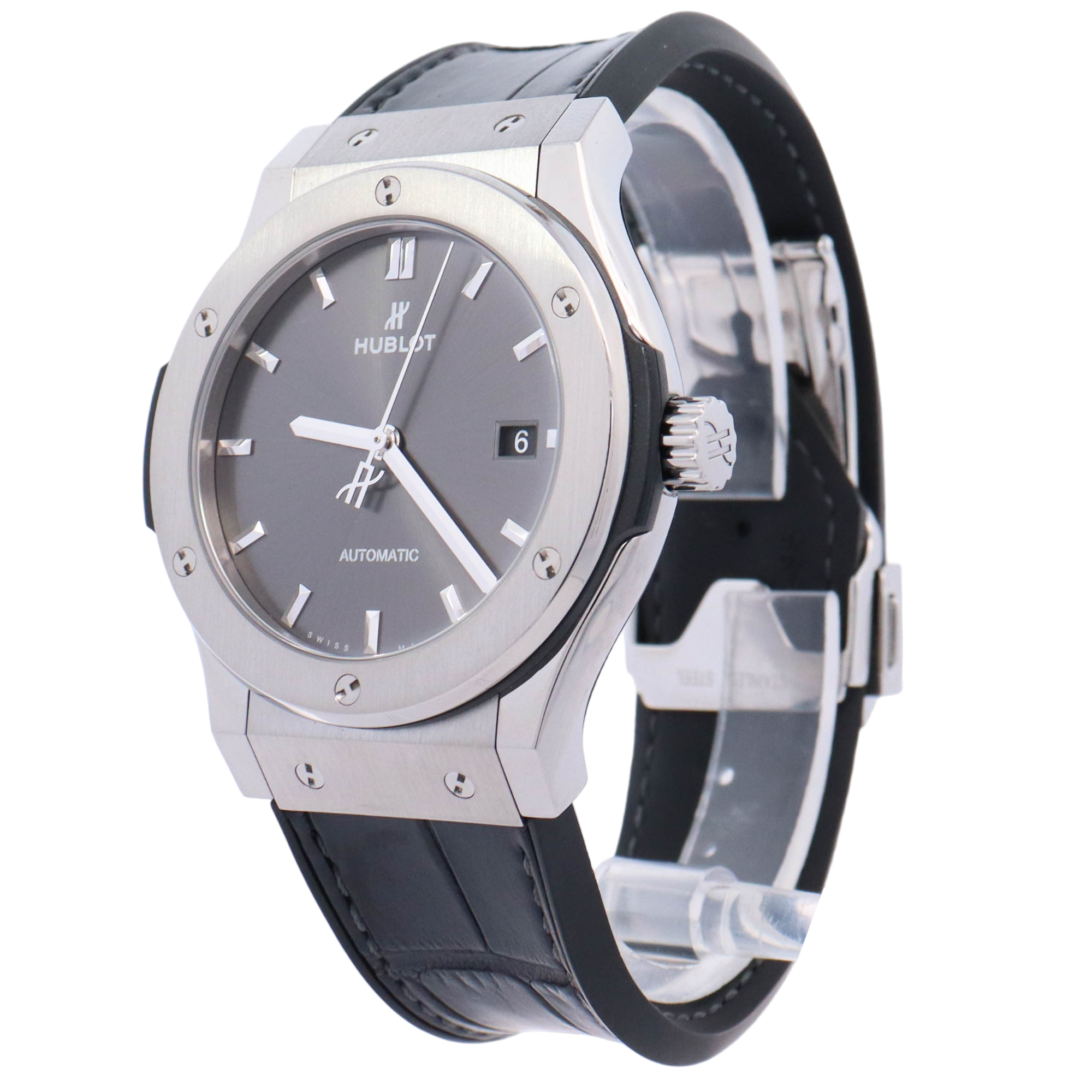 Hublot Classic Fusion 42mm Stainless Steel Gray Stick Dial Watch Reference# 542.NX.7071LR - Happy Jewelers Fine Jewelry Lifetime Warranty