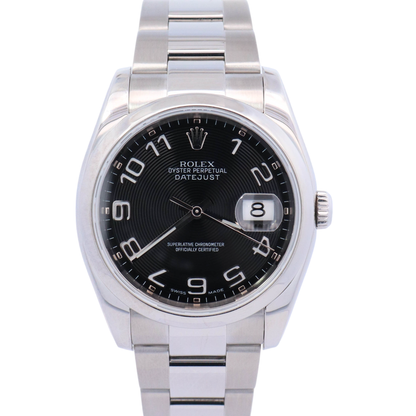 Rolex Datejust Stainless Steel 36mm Black Roman Dial Watch Reference#: 116200 - Happy Jewelers Fine Jewelry Lifetime Warranty