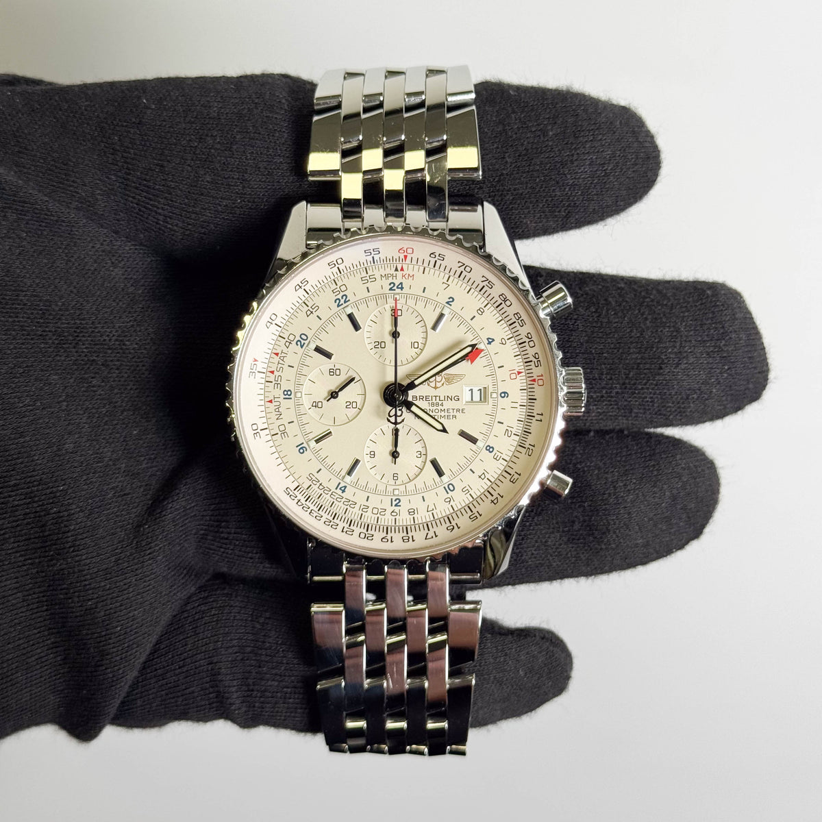 Breitling Navitimer 46mm White Dial Watch Ref# A24322