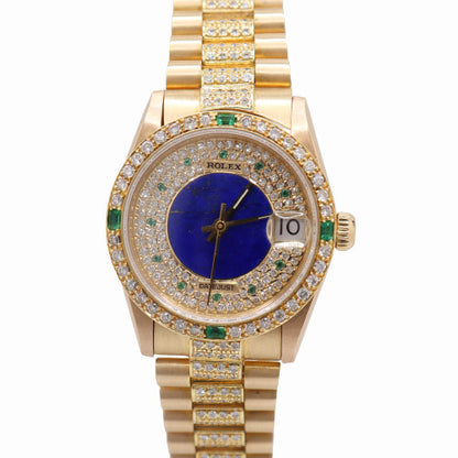 Rolex Ladies Datejust  Yellow gold 31mm Custom Diamond & Saphire Dial Watch Reference#: 68278 - Happy Jewelers Fine Jewelry Lifetime Warranty