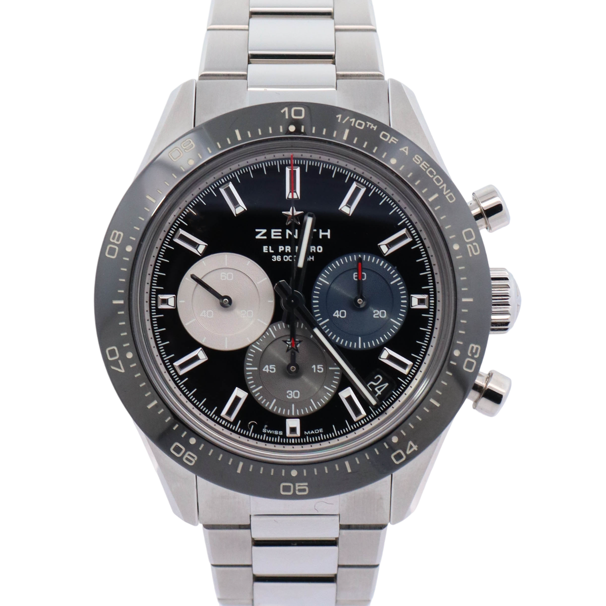 Zenith El Primero Chronomaster Sport 41mm Stainless Steel Black Chronograph Dial Watch Reference# 03.3100.3600/21.M3100 - Happy Jewelers Fine Jewelry Lifetime Warranty