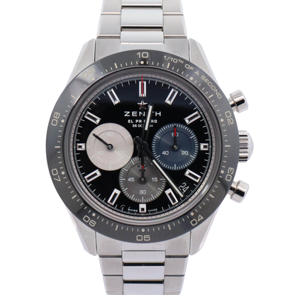 Zenith El Primero Chronomaster Sport 41mm Stainless Steel Black Chronograph Dial Watch Reference# 03.3100.3600/21.M3100 - Happy Jewelers Fine Jewelry Lifetime Warranty