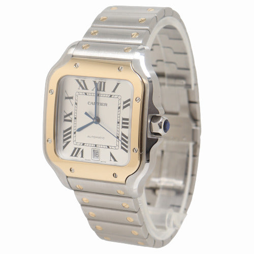 Cartier Men's Santos Stainless Steel 47mm White Roman Dial Watch Reference# W2SA0009 - Happy Jewelers Fine Jewelry Lifetime Warranty