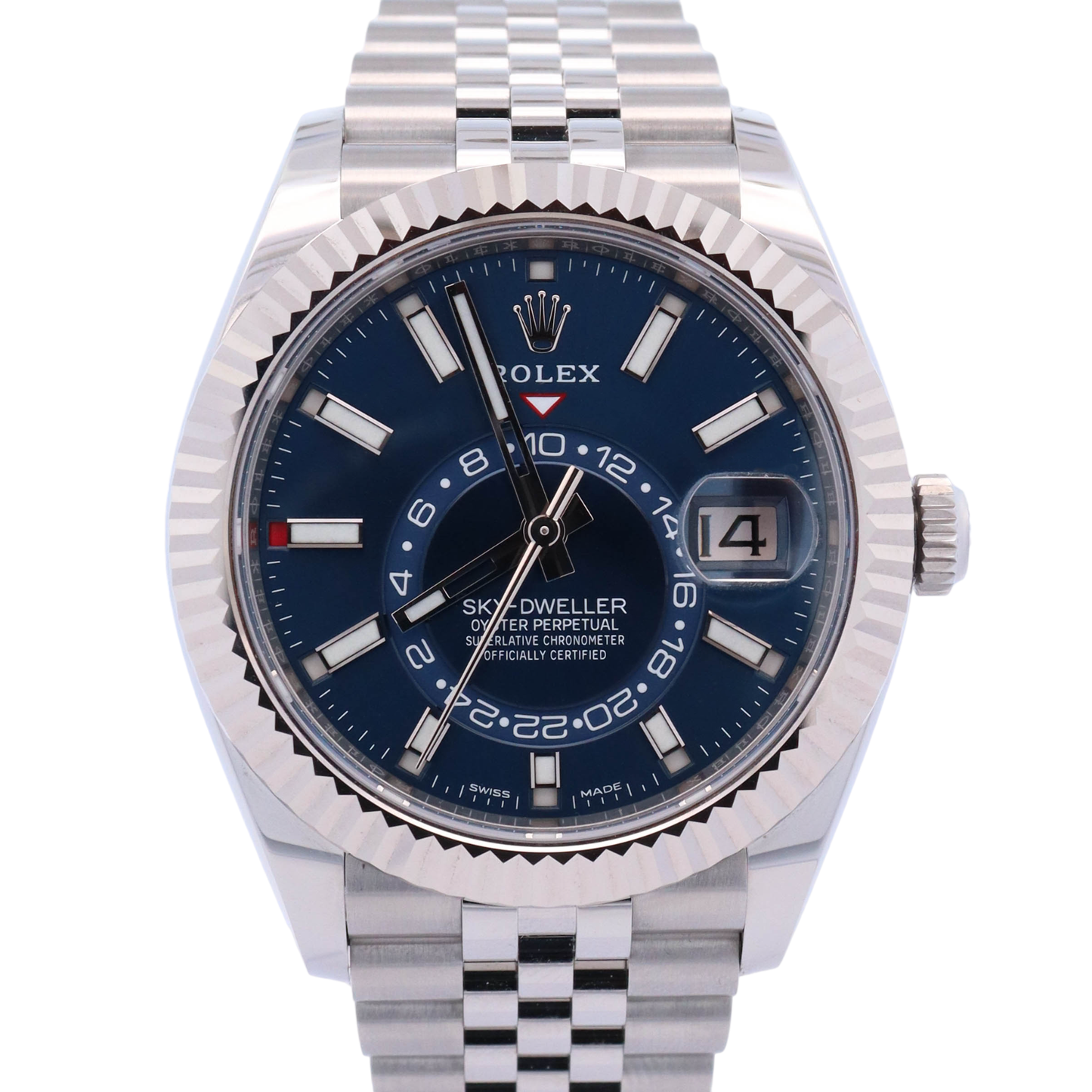 Rolex Sky Dweller Stainless Steel 42mm Blue Stick Dial Watch White Reference #: 336934 - Happy Jewelers Fine Jewelry Lifetime Warranty