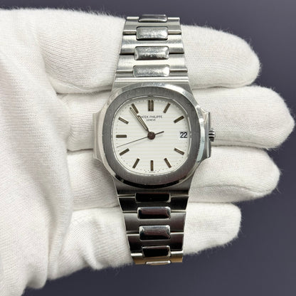 Patek Philippe Nautilus 37.5mm White Stick Dial Watch Ref# 3800 - Happy Jewelers Fine Jewelry Lifetime Warranty