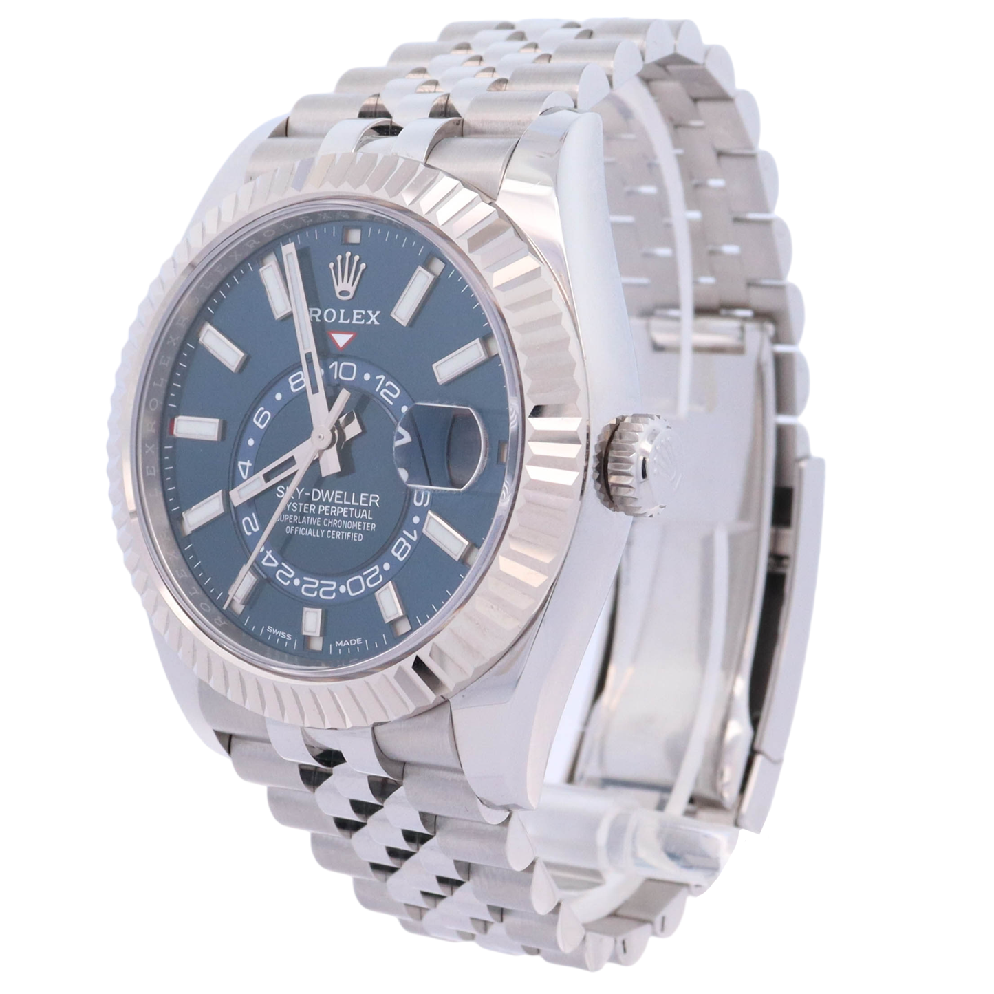 Rolex Sky Dweller Stainless Steel 42mm Blue Stick Dial Watch White Reference #: 336934 - Happy Jewelers Fine Jewelry Lifetime Warranty