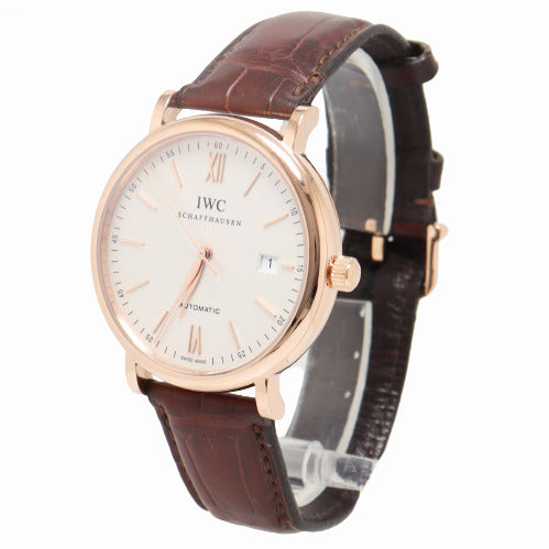 IWC Mens Portofino Rose Gold 40mm Silver Stick Dial Watch Reference# IW356504 - Happy Jewelers Fine Jewelry Lifetime Warranty