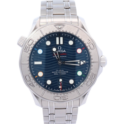 Omega Seamaster "Bejing 2022" 42mm Stainless Steel Blue Wave Dot Dial Watch Reference# 522.30.42.20.03.001 - Happy Jewelers Fine Jewelry Lifetime Warranty