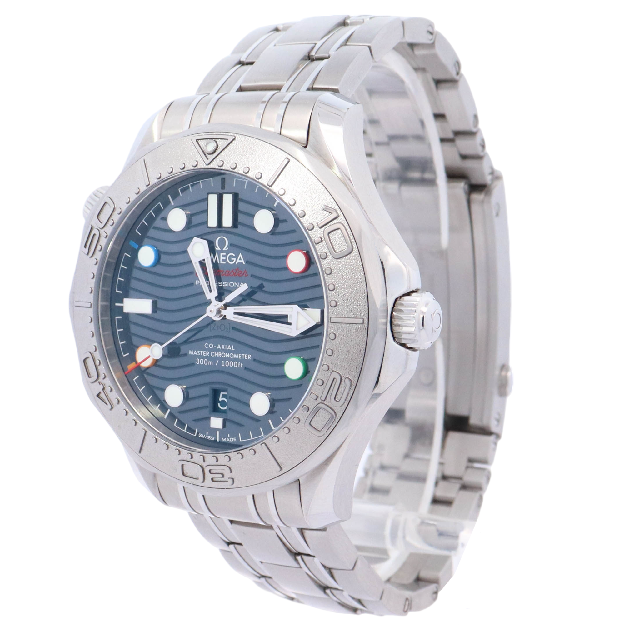 Omega Seamaster "Bejing 2022" 42mm Stainless Steel Blue Wave Dot Dial Watch Reference# 522.30.42.20.03.001 - Happy Jewelers Fine Jewelry Lifetime Warranty