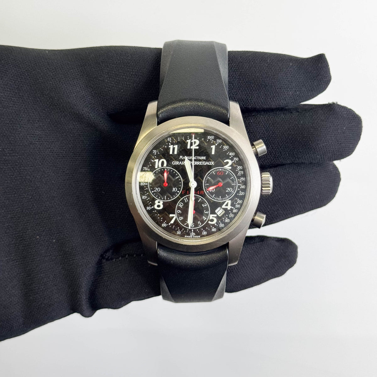 Girard-Perregaux Ferrari "F1 048" Chronograph Titanium 40mm Black Chronograph Dial Watch Titanium Bezel Black Rubber Strap