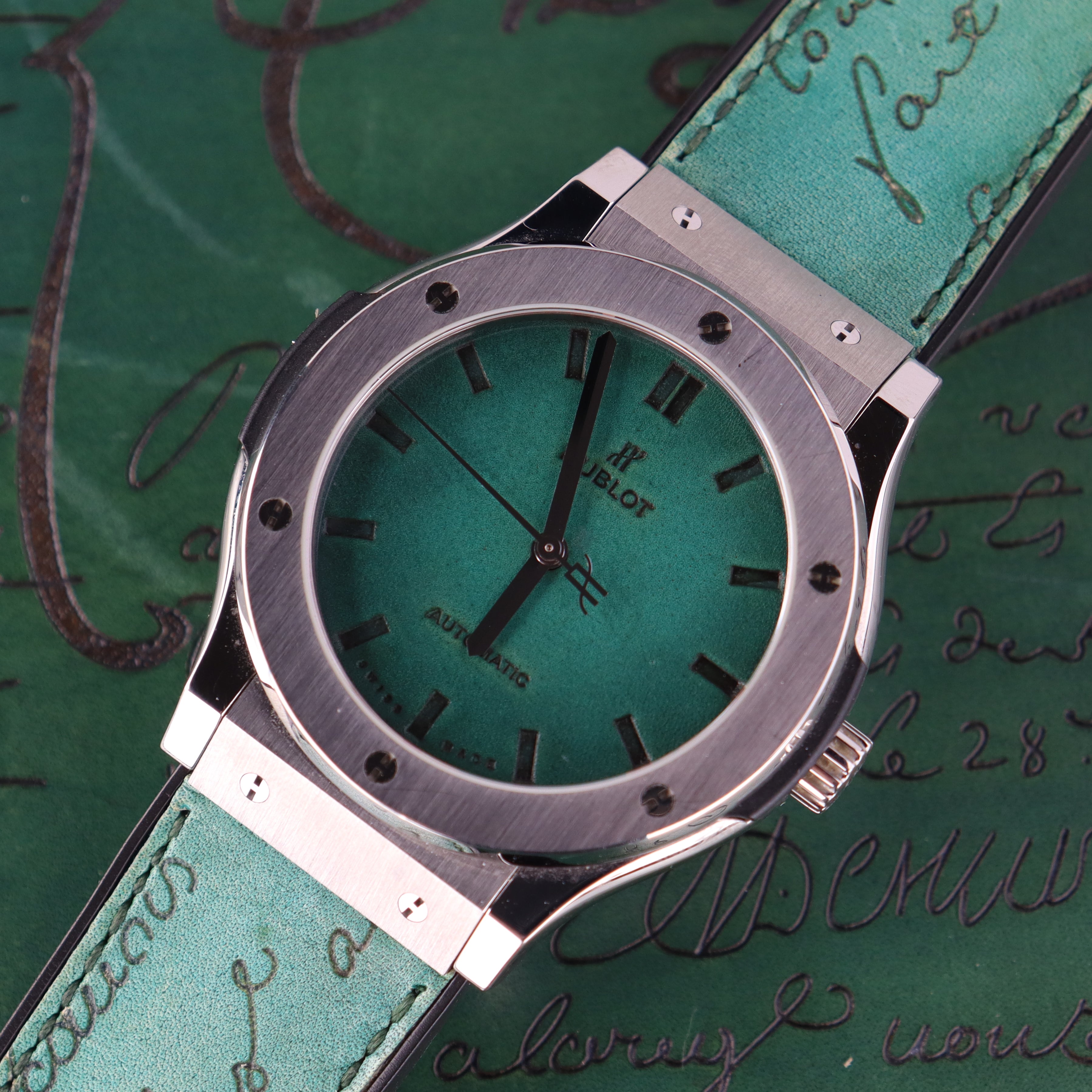 Hublot Classic Fusion 45mm Green Dial Watch Ref# 511.NX.050G.VR.BER16 - Happy Jewelers Fine Jewelry Lifetime Warranty