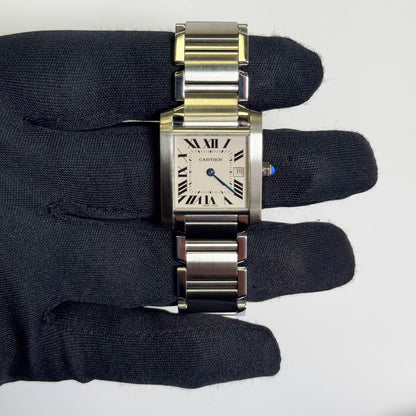 Cartier Tank Stainless Steel 25mm White/Ivory Dial Watch Ref# W51011Q3 - Happy Jewelers Fine Jewelry Lifetime Warranty