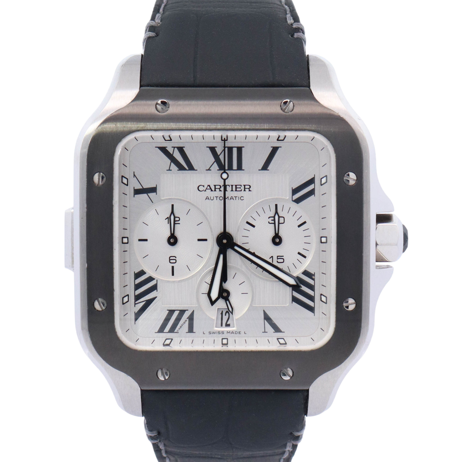 Cartier Santos XL 43.3mm Stainless Steel White Roman Watch Reference# WSSA0017 - Happy Jewelers Fine Jewelry Lifetime Warranty