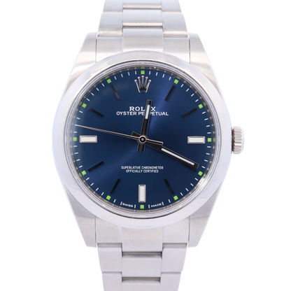 Rolex Oyster Perpetual 39mm Stainless Steel Blue Stick Dial Watch Reference# 114300 - Happy Jewelers Fine Jewelry Lifetime Warranty
