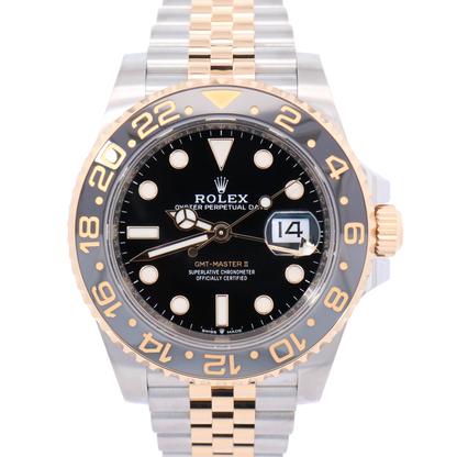 Rolex GMT Master II 40mm Yellow Gold & Stainless Steel 40mm Black Dot Dial Watch Reference# 126713GRNR - Happy Jewelers Fine Jewelry Lifetime Warranty