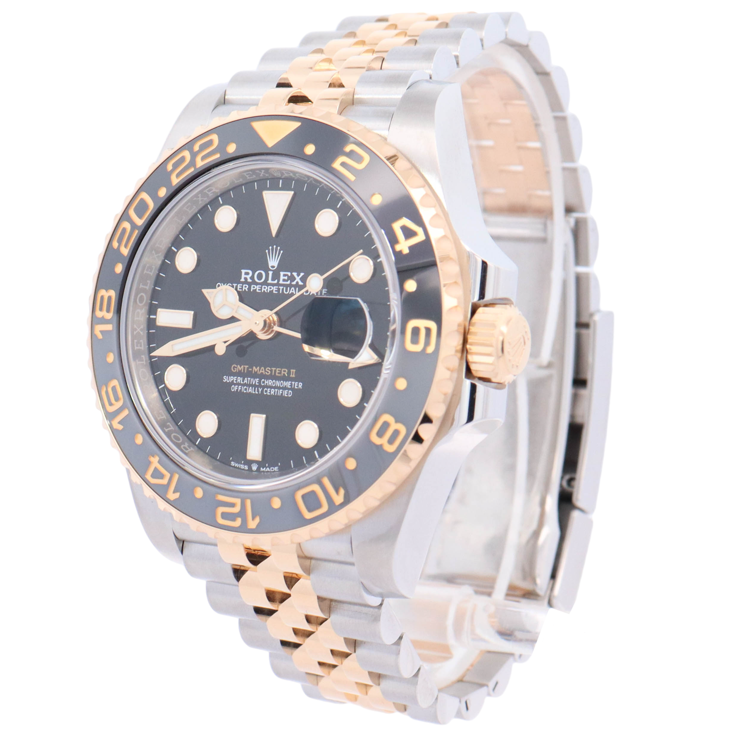 Rolex GMT Master II 40mm Yellow Gold & Stainless Steel 40mm Black Dot Dial Watch Reference# 126713GRNR