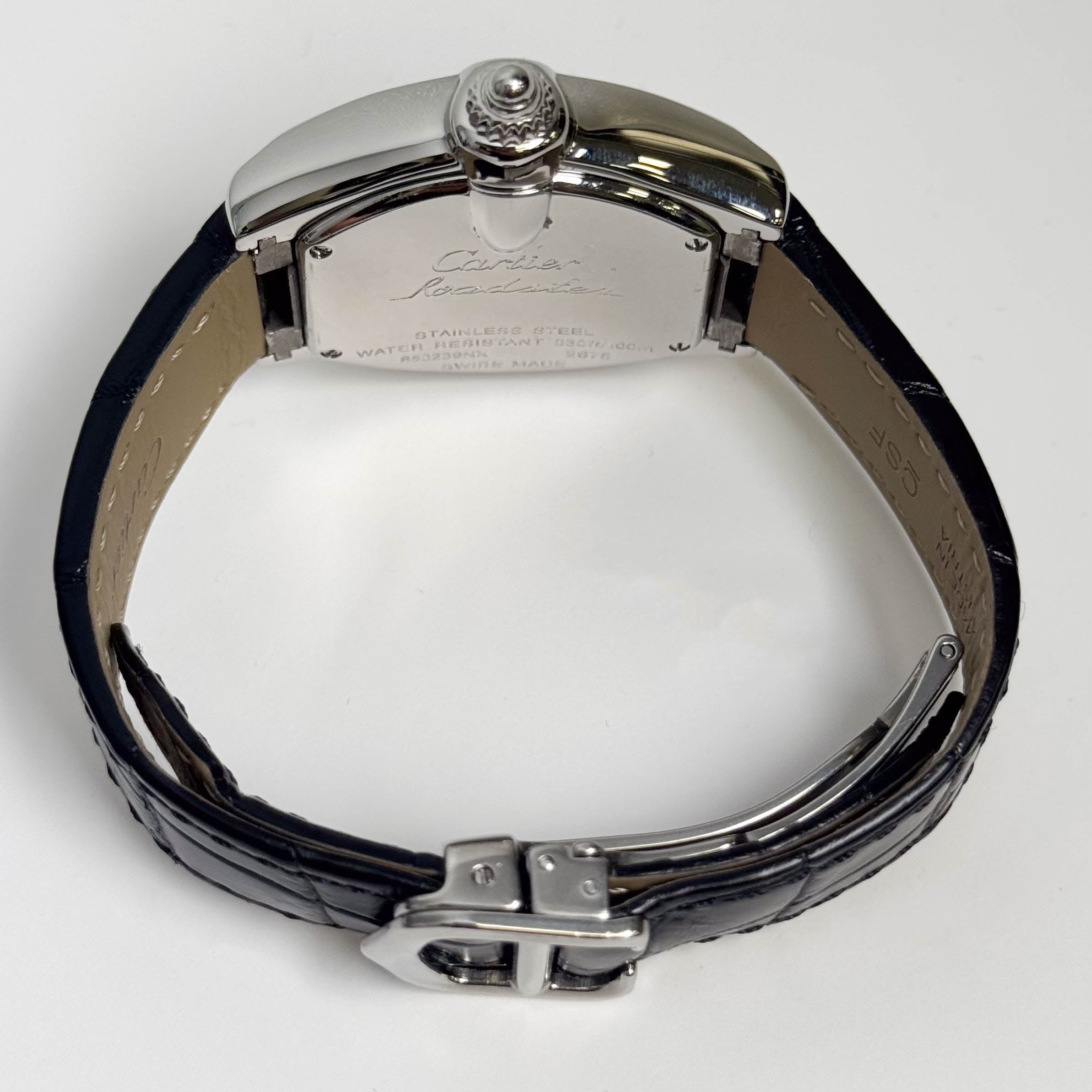 カルティエ Cartier Roadster 32mm Stainless Steel Purple MOP Roman Dial Watch