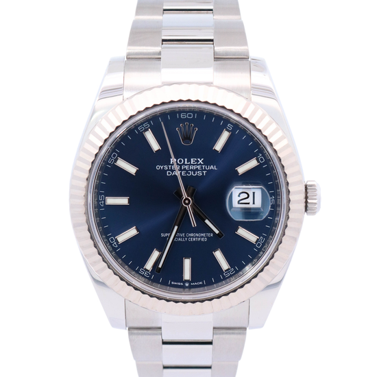 Rolex Datejust 41mm Stainless Steel Blue Stick Dial Watch Reference# 126334