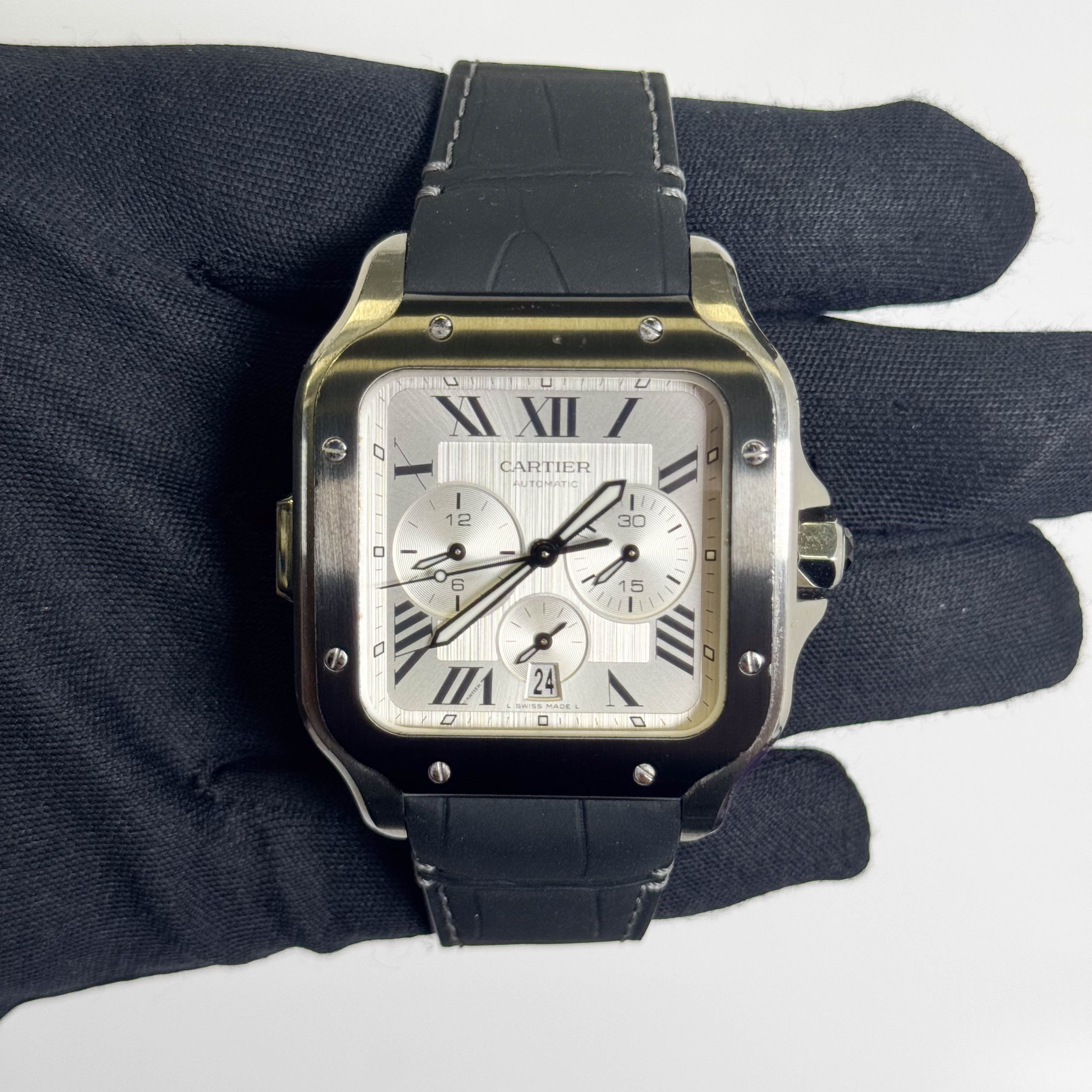 Cartier Santos Stainless Steel 43.3mm White Dial Watch Ref# WSSA0017 - Happy Jewelers Fine Jewelry Lifetime Warranty