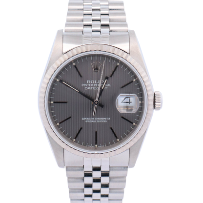 Rolex Datejust 36mm Stainless Steel Dark Gray Tapestry Dial Watch Reference# 16234 - Happy Jewelers Fine Jewelry Lifetime Warranty